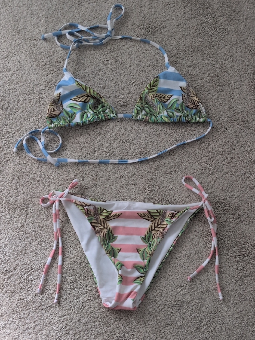 Mara Hoffman Striped Floral Bikini in Blue, Pink & Green